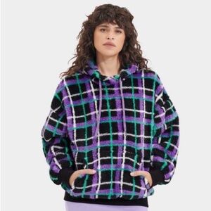 UGG Women's Loyra Sherpa Hoodie in a purple plaid pattern Size Small S